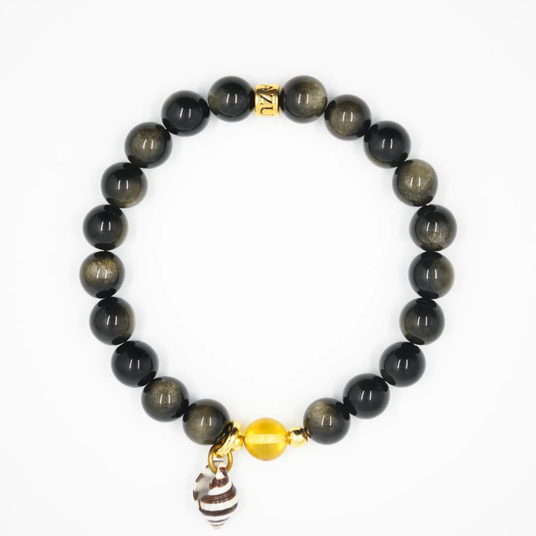 Golden Obsidian & Nerite Snail Bracelet — Gilded Aegis ( 8mm )