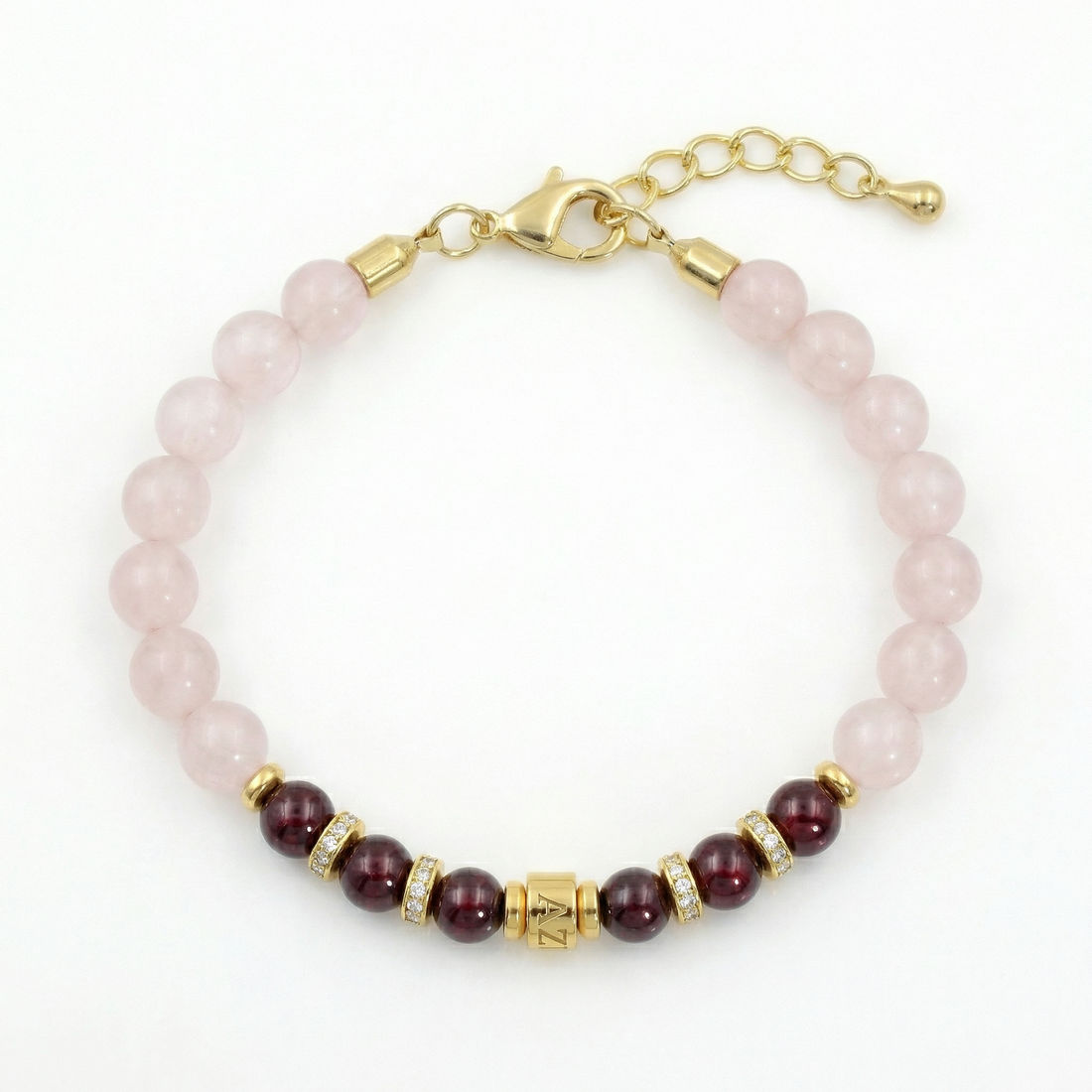 Rose Quartz Red Garnet Bracelet — Rose Noir ( 6mm )